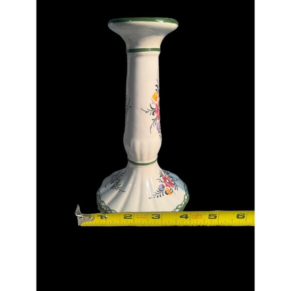 Vintage Portugal Candlestick Taper Holder Hand Painted Floral 7” Signed - Picture 3 of 7